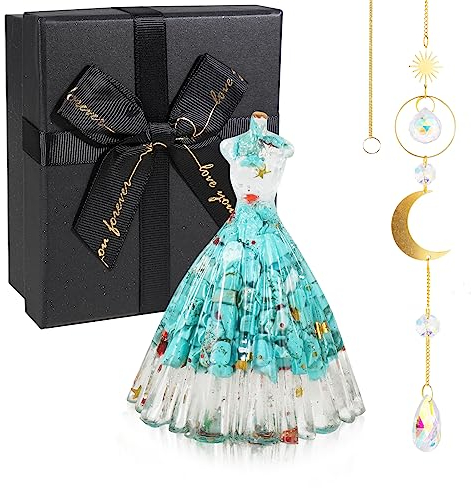 Ensemble d'ornement en cristal - C + statue de robe de mariée en cristal - Décoration de robe de mariée en cristal - Décoration en cristal goutte à goutte + cristaux attrape-soleil - Accessoires