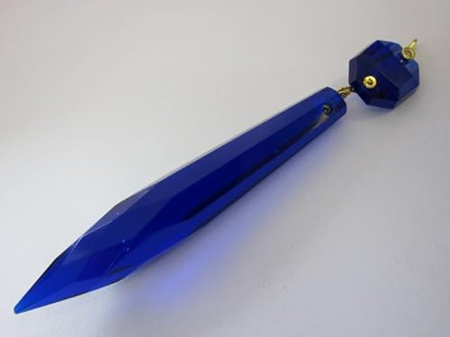 1 pcs Chandelier Pendant Icicle Teardrop with a Small Octagon Crystal 61 x 10mm + cca 14 mm Cobalt Royal Blue