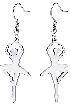 Amaxer Ballerina Ohrringe für Frauen Gymnastik Ballett Ballerina Tanz Tänzerin Schmuck Baumeln Tropfen Ohrringe für Turner Frauen (Silber)