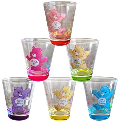 Hanaoni Swear Bears Shot Glasses 6 Pieces, 6 Colored Shot Glass Set, Creative Shot Glasses Set with Heavy Base for Cocktail, Whiskey, Travel, Bar, Perfect for Parties, Gatherings