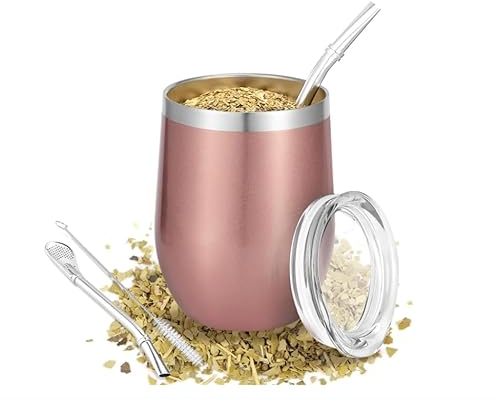 Tasse à Maté Moderne: Tasse à Café Double Paroi en Acier Inoxydable - 354 mL, Avec Cuillère en Paille et Brosse à Paille, Pour Thé, Maté, Lait, Café