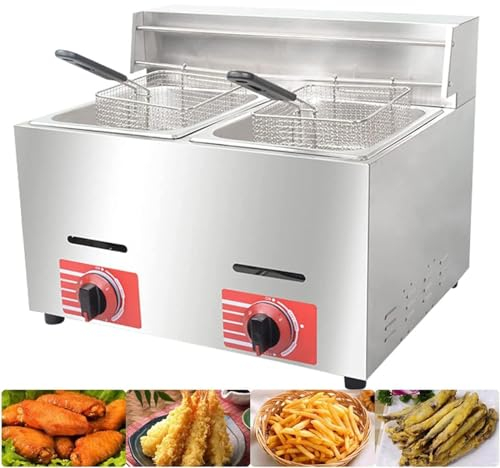 6+6L Electric Double Deep Fat Fryer, LPG Gas Deep Fryer, Independently Controlled, Adjustable Temperature, Split Easy To Clean, for French Fries Home Kitchen Restaurant