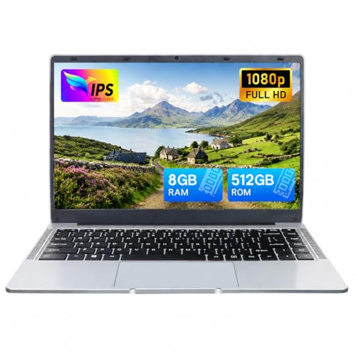 LONGEVINCE 14 Inch Laptop, Celeron N4120(up to 2.6GHz), 8GB DDR4, Thin&Portable Narrow frame Laptop,USB 3.0 x 2,Webcam, Bluetooth, Wi-Fi (Silver/512G SSD)