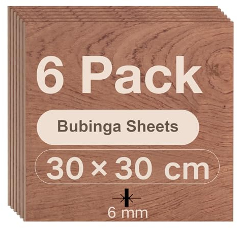 ROBOTIME Sperrholzplatte 6mm Bubinga Holzplatte Zuschnitt Nach Maß,Multiplex Platte Holz Laser Leimholzplatte Laserschnitt, CNC Router, Durchbrochenes 30CM*30CM 6 Stück