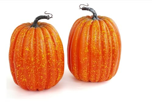 WESAPPINC Artificial Pumpkins,2PCS Orange Large Pumpkins Faux Harvest Pumpkins for Autumn Thanksgiving Halloween Seasonal Holiday Decor Decoration (2pcs Big Orange Pumpkins)