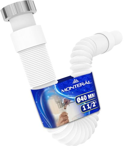 Flexible Sifon Cocina Fregadero Lavabo y Bidé Tamaño 1 1/2 x 40 mm Completo con Tuerca de Latón y Junta Tórica - Garantía de 10 Años - MONTERAL