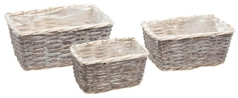 Decpero Pflanzkorb aus Spaltweide I 3er-Set I eckig I 19cm+23,5cm+28cm I grau Weiss