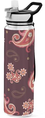 Mnsruu Transparente Sport-Wasserflasche mit Strohhalm, auslaufsichere Trinkflasche, Mandala, winzige abstrakte Blumen, Fahrradflaschen für Sport, Büro, Schule, BPA-freier Tritan-Kunststoff, 1 Liter