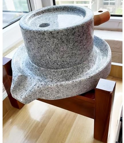 KUOYTT Large Stone Grinder Hand Grain Mill, Wet Dry Stone Mill for Grinding Wheat Mustard Seed Spices Beans Coffee, Physically Polished Granite Stone with Wood Frame(L (25cmx40cm))