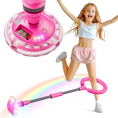 Hot Bee Ankle Skip Ball for Kids with Counter, Timer, Cal Calculator, Girl Birthday Gifts for Age 5 6 7 8 9 10+, Rechargeable Foldable Sports Toy Skip it Toy for Kids Xmas Present Pink
