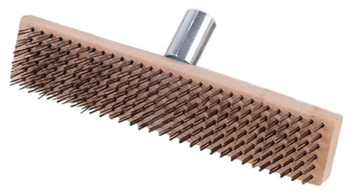 Wire Brush for Floor | 30cm Flexible Sturdy Garden Cleaning Steel Broom, Reusable Scraper Brush Leaf Rake with Wooden Handle Garden Broom Thickened Hard Bristles