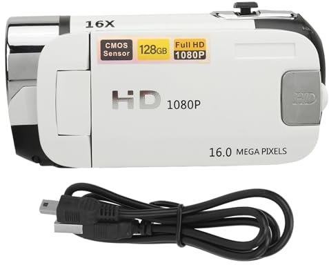 D90 1080P 16MP Digitalkamera 2,4 Tums Roterbar Skärm Videokamera 16X Zoom HD-videoinspelare med Fyllningsljus (Vit)