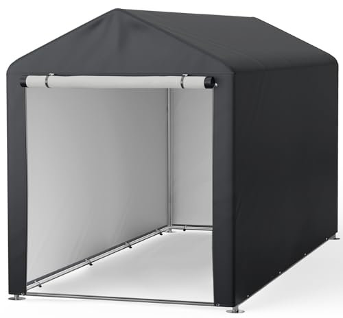 XEMQENER Bike Storage Shed 5x7 FT, Waterproof Outdoor Bike Tent, Portable Garage Car Shelter with Galvanized Steel Frame for Motorbike, Garden Tools, 159x219x175 cm, Dark Grey