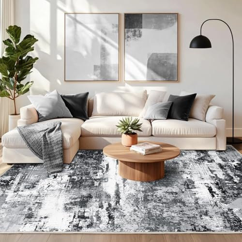 Chicnix Teppich Wohnzimmer Kurzflor, Schlafzimmerteppich Waschbar rutschfest Weich, Moderner Abstraktem Teppich 140x200 für Schlafzimmer Kinderzimmer Büro Esszimmer, Schwarz Weiß