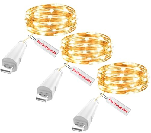 OUSMIN USB Rechargeable Fairy String Lights, 2m/7ft 20 LED Twinkle Lights – Battery Operated for Mason Jars Wedding Centerpieces Decor Table Decorations Christmas