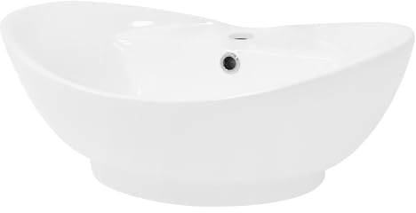 LuxeBath Lavabo Ovalado de Cerámica con Agujero Grifo Blanco Brillante Aseo Lavamanos sobre Encimera - 59x20,5x39,5 cm - Diseño moderno Pila de Pie para el Cuarto de Baño y de Invidatos-WC