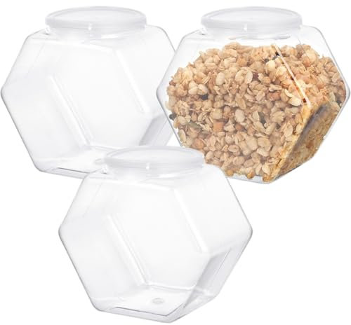 3PCS Sweet Jars for Candy Buffet, 2150ml Hexagon Candy Jars with Lids, Clear Plastic Sweet Dispenser for Snacks, Dry Food, Cookies, Candies.