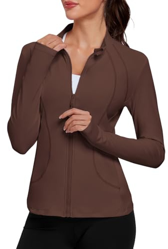 VUTRU Womens Workout Athletic Jackets Zip Up Sport Track Shirts Gym Yoga Sportswear with Pockets (Coffee,L)