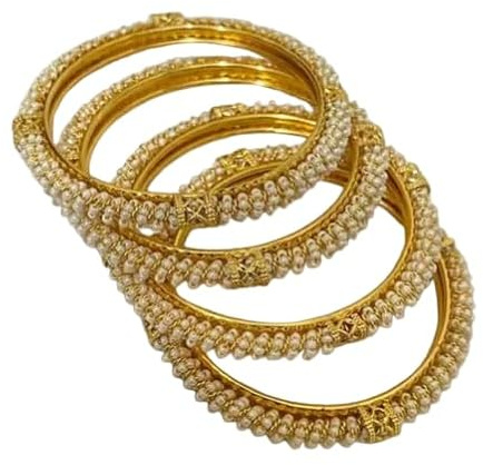 Pulseras tradicionales chapadas en oro, pulseras de boda de estilo indio, juego de joyas étnicas con diseño de cuentas blancas