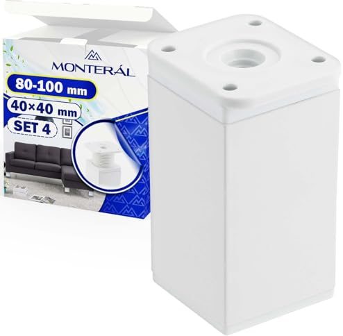 4x Blanco Patas Muebles Regulable 80mm Extienden Hasta 100mm Perfil 40x40mm | Ajustables Patas Mueble de Color Blanco Fabricada en Aluminio - Garantía de 10 Años - MONTERAL