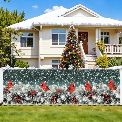 Largo Feliz Navidad Pancarta Decoración,300 x 90CM Tela Cartel Pancarta para Decoración de Fiesta de Navidad al Aire Libre Interior, para jardín, hogar, balcón, Puerta, Valla