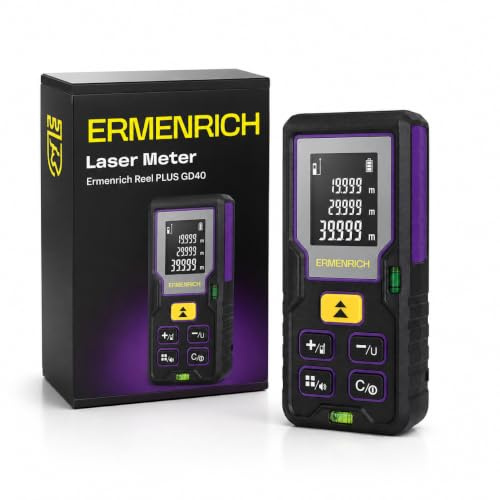 Ermenrich Reel PLUS GD40 Laser Meter 130ft/40M Portable Measurement Tool, Distance/Area/Volume, Pythagorean Mode, Unit Switching, LCD Display, with Memory Function, for Home