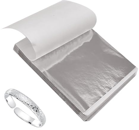100 Blatt Blattsilber Imitation,8.5 × 8cm Metallfolie Silber Blatt zum Basteln,Silberfolie Flocken,Silber Blattmetall,Silberfolie Blätter für DIY Kreation,Handwerk Nagel,Vergoldung,Malen Kunstprojekt