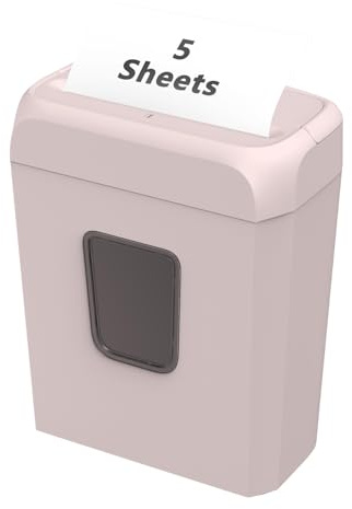 Bonsaii 5-Sheet Crosscut Shredder for Home & Office, Shreds Paper, Credit Cards, Staples & Paper Clips, 3.4-Gallon Pullout Bin, Compact & Stylish in Pink