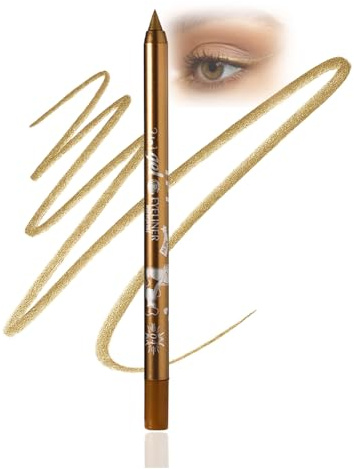 Long-Lasting Waterproof Smudge-Resistant Gel Glitter Eyeliner Pencils – Sweat-Proof Kohl Liner Pen for Defined Waterline Makeup, Smooth Application with Rich Color for Precise Looks (4#Gold)