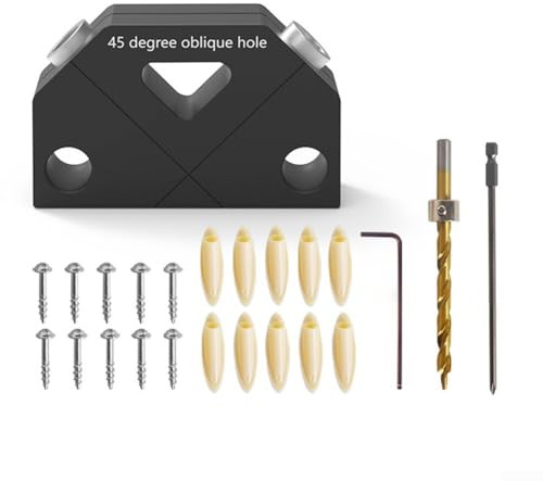Kit con foro tascabile a 45 gradi per falegnameria in legno guida per trapano in lega di alluminio assicura forti connessioni di tasselli senza viti o chiodi per mobili e telai (8 mm)