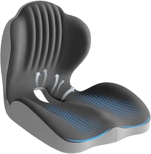 Coussin de soutien lombaire et siège ergonomique, coussin en mousse mémoire 2 en 1 avec conception creuse Coccyx pour chaise de bureau, siège de voiture, utilisation à la maison (Double gris)