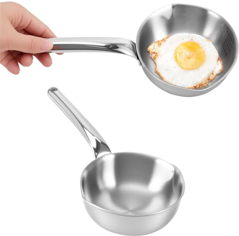 Bryzal Mini Egg Pan Omelet Pan 4.7inch/12cm Sauce Pan Mini Cooking Pans 304 Stainless Steel Butter Warmer with Spout, Small Frying Pan for Home Kitchen Cooking Baking