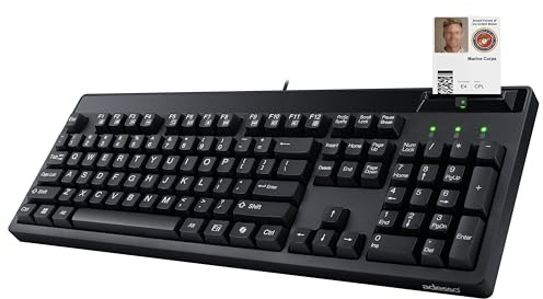 Adesso EasyTouch 130SB - Teclado mecánico con cable con interruptores rojos, lector de tarjetas inteligentes integrado, tecla de acceso rápido Copilot AI, 2 teclas de impresión grandes, tamaño