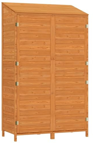 WGYHOME Geräteschuppen Gartenhaus Holzschuppen Gerätehaus aus massivem Tannenholz braun 102x52x174,5 cm mit großem Stauraum für Gartengeräte, Rasenpflege & Werkzeug – ideal für Garten, Terrasse & Hof
