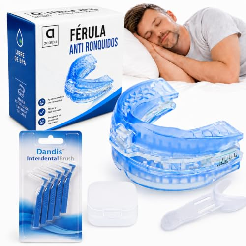 Férula Antirronquidos Ajustable para Dormir – Dispositivo de Avance Mandibular Termomoldeable | Ayuda a Reducir los Ronquidos | Fácil de Usar e Incluye Cepillos de Limpieza para mayor Higiene