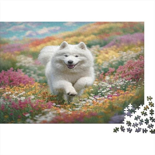 Samoyed Puzzle 1000 Pezzi per Adulti Prato Fiorito Gioco di Puzzle Relax Arredo Casa Regalo 38x26cm/1000pcs