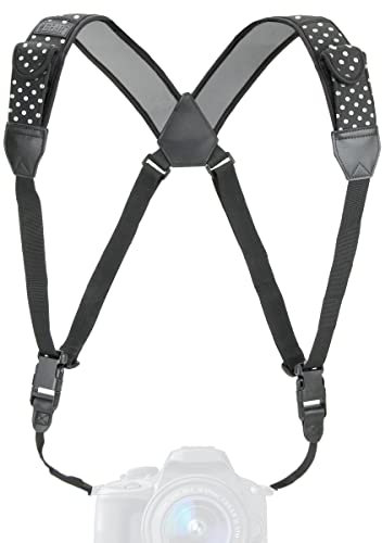 USA Gear DSLR Harnais de Poitrine Pour Appareil Photo Reflex Numérique avec Boucles à Dégagement Rapide et Poches pour Accessoires – Compatible avec Canon, Nikon, Sony et plus – Pois