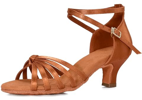 VASHCAME - Dam latin dansskor/balsal/standard klack 5 cm/7 cm, Brun, 34 EU