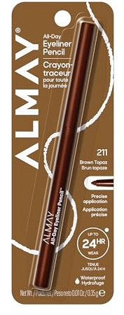 Almay All-Day Eyeliner Pencil, Hypoallergenic, Cruelty-Free, Oil-Free, Fragrance-Free, Ophthalmologist Tested, Long Wearing and Water Resistant (Packaging May Vary), Brown Topaz, 0.01 oz