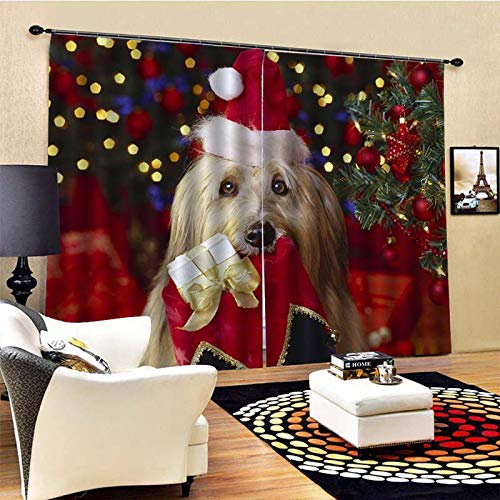 Chenghao's shop Superweicher Verdunkelungsvorhang Schöner Weihnachtshund 3D Schwarz Seidenstoff Thermoisolierte Ösenvorhänge 230(H) X130Cm(B) X2