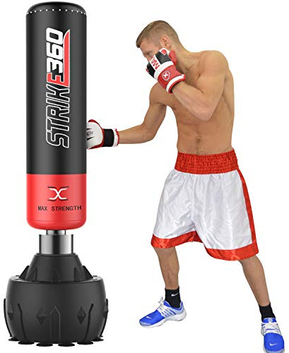 MaxStrength Freistehendes, robustes Boxsack-Set, Boxsack-Handschuhe, Fokus-Pad-Sets, Kopfschutz, Handgelenkbandage, MMA, Muay Thai, Boxtraining, persönliches Trainingsset, 1,8 m (nur rot/schwarzer