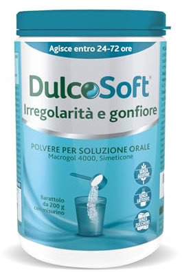 DulcoSoft Irregolarità e Gonfiore, Lassativo Delicato con Macrogol e Simeticone, Senza Glutine Senza Zucchero Senza Lattosio - Rimedi Stitichezza Adulti e Bambini, per Stipsi e Pancia Gonfia (200g)