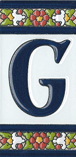 Keramik-Fliesen mit Buchstaben und Rahmen in spanischem Blumendesign, Buchstabe G