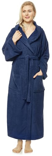 Albornoz con capucha para mujer, extra largo, 100% tela de rizo de algodón, Azul Marino, XS-S alto