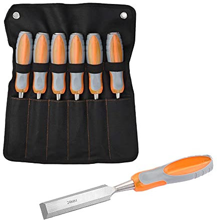 Formones Para Madera Herramientas Juego De Cinceles De Madera Construcción Cr-v Mango Suave De Pvc Con Extremo De Martillo Para Carpintería Juego De Cinceles De Madera,6 PCS