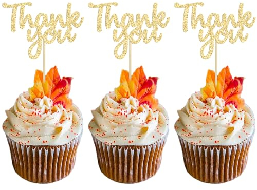 Gyufise 36Pcs Gold Glitter Thank You Cupcake Toppers Thank You Cupcake Picks for Birthday Anniversary Thanksgiving Day Wedding Bridal Party Decoration Supplies