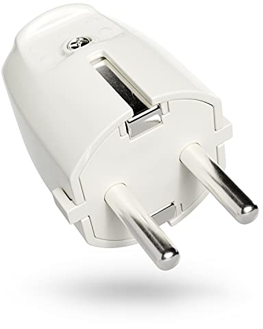 greate Schuko Stecker weiß mit Zugentlastung - PVC Schutzkontakt Stecker 230V, 2-polig, 16A & 3,7kW - IP20 Schukostecker für Innenbereich - Kabel Stecker 230V, Stromstecker, Schutzkontaktstecker