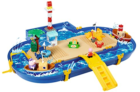 BIG-Waterplay - Peppa Pig Holiday - Outdoor-Wasserspielzeug mit großer Wasserbahn, BIG-Bloxx Bausteinen, Handkurbel & Peppa Wutz Figuren, für Kinder von 3 - 7 Jahren