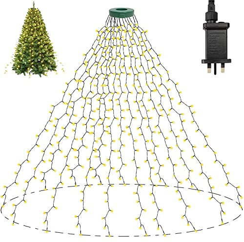 Joycome Christmas Tree Lights Indoor, 2M x 16 Strands 400LED Christmas Lights for Tree with Plug, Waterproof Cascading Twinkle Light, 8 Modes Waterfall Fairy Light for Indoor Outdoor (Warm White)