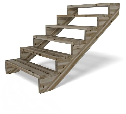 Gartenwelt Riegelsberger Terrassentreppe 6 Stufen Breite 95 cm Höhe 106 cm | Außentreppe aus imprägnierter Kiefer für Terrasse & Garten | Komplett-Set mit Wangen, Bohlen & Edelstahlschrauben